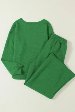 Discount Dear-Lover Ultra Loose Textured 2pcs Slouchy Outfit Dark Green