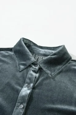 Discount Dear-Lover 3/4 Sleeve Tunic Babydoll Velvet Shirt Dark Grey