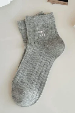 Hot Dear-Lover Bow Knot Ankle Socks Dark Grey