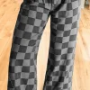 Hot Dear-Lover Checkered Denim Wide Leg Jeans Dark Grey