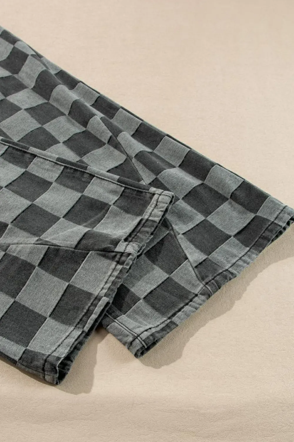 Hot Dear-Lover Checkered Denim Wide Leg Jeans Dark Grey