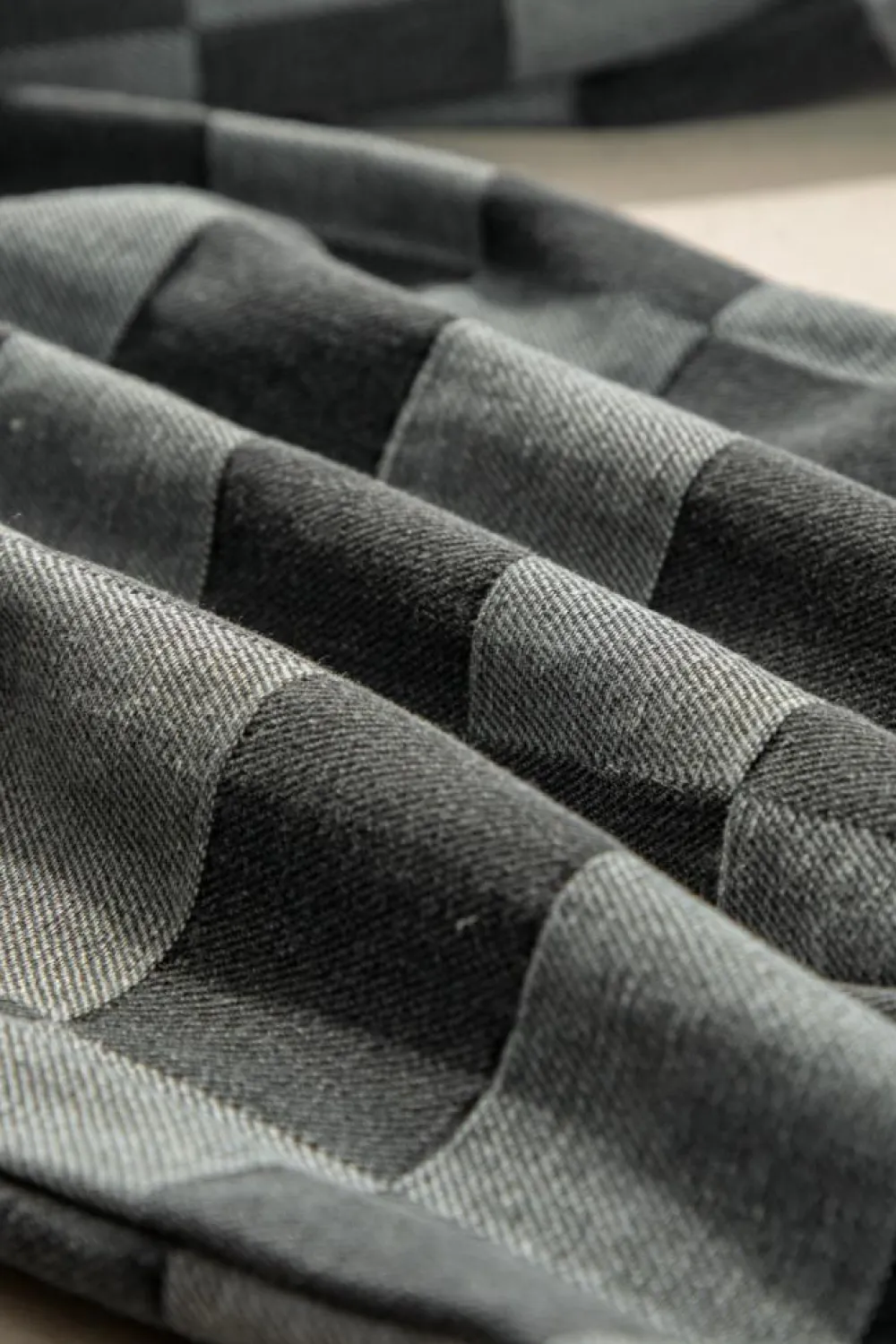 Hot Dear-Lover Checkered Denim Wide Leg Jeans Dark Grey