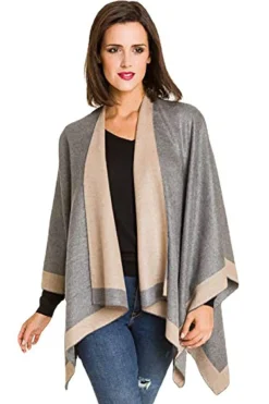 Discount Dear-Lover Color Block Wrap Shawl Dark Grey