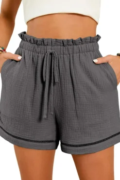 Discount Dear-Lover Cotton Gauze Paperbag Shorts Dark Grey