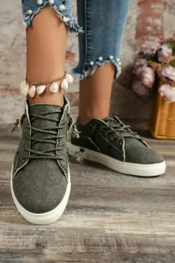 Best Dear-Lover Criss Cross Slip On Canvas Flats Dark Grey