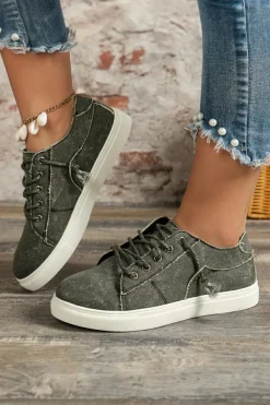 Best Dear-Lover Criss Cross Slip On Canvas Flats Dark Grey