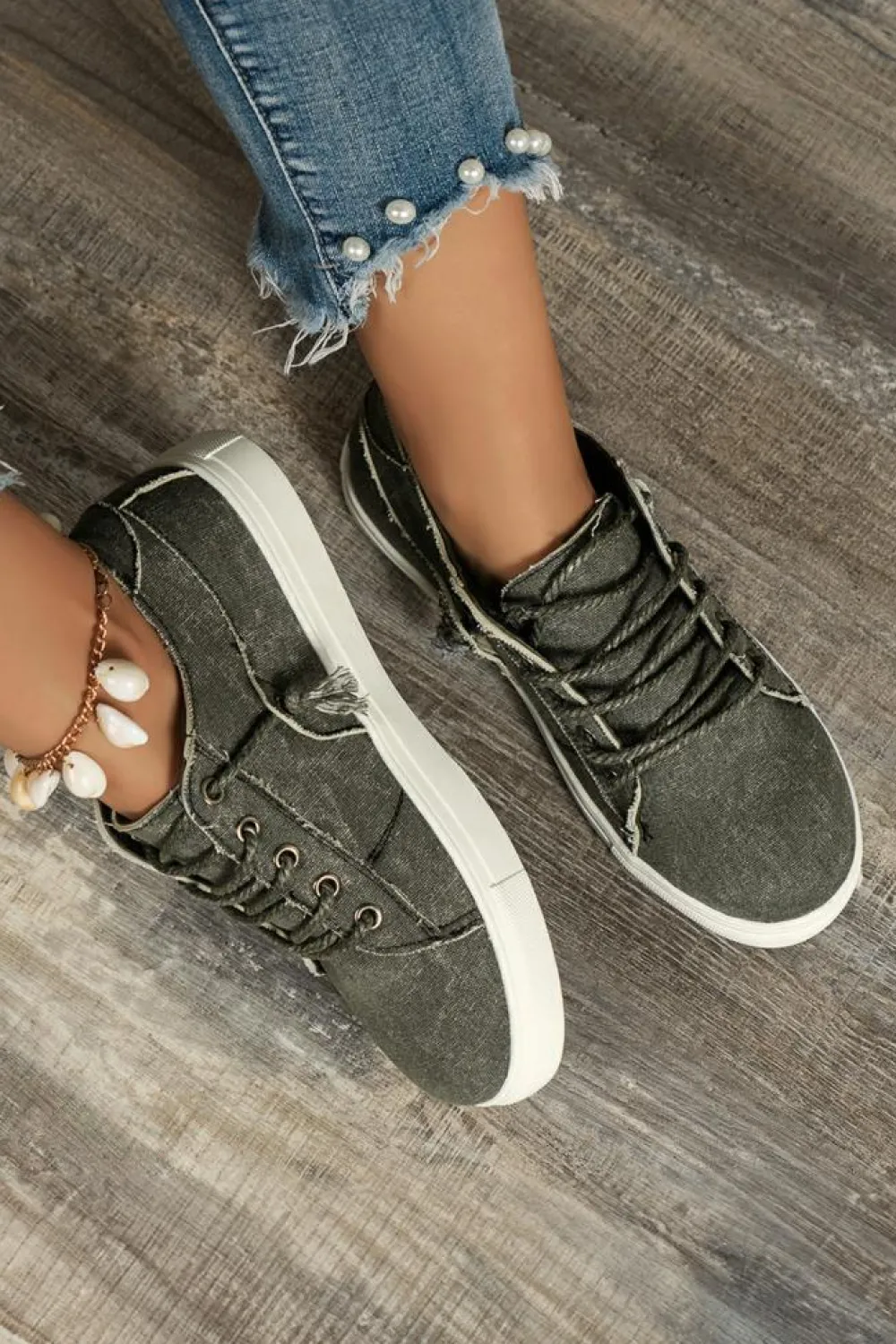 Best Dear-Lover Criss Cross Slip On Canvas Flats Dark Grey