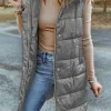 Fashion Dear-Lover Hooded Long Quilted Vest Coat Dark Grey