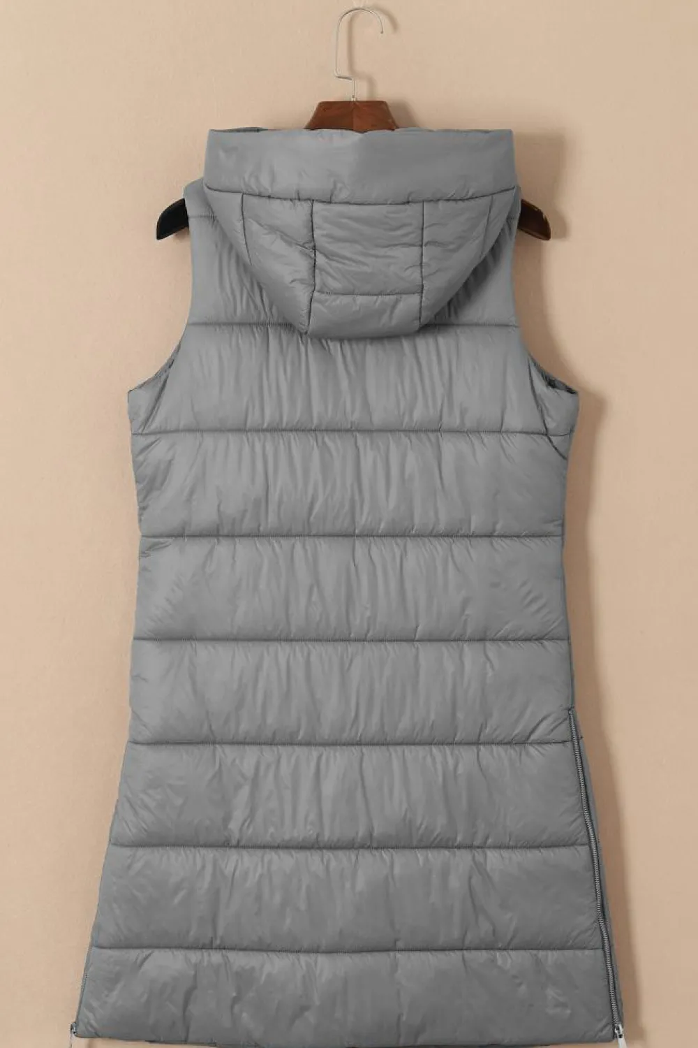 Fashion Dear-Lover Hooded Long Quilted Vest Coat Dark Grey