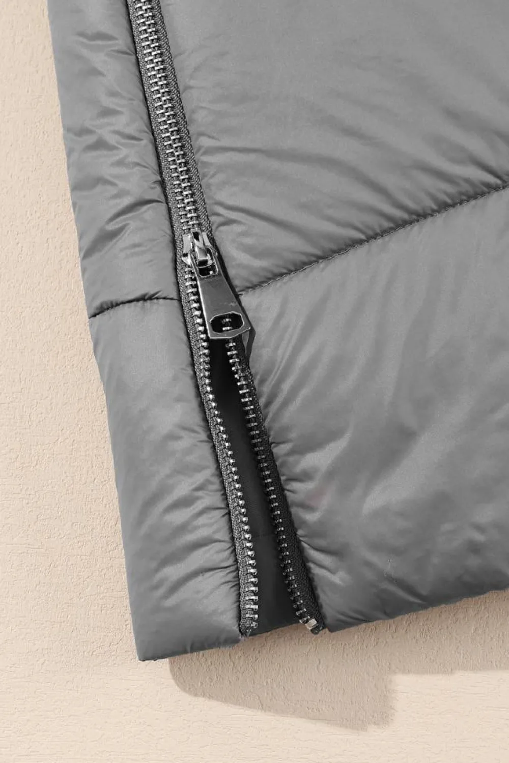 Fashion Dear-Lover Hooded Long Quilted Vest Coat Dark Grey