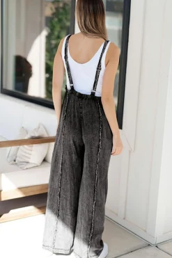 New Dear-Lover Light Wash Frayed Exposed Seam Wide Leg Denim Overall Dark Grey