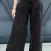 Outlet Dear-Lover Pleated Wide Leg Mineral Wash Denim Pants Dark Grey