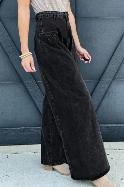Outlet Dear-Lover Pleated Wide Leg Mineral Wash Denim Pants Dark Grey