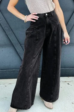 Outlet Dear-Lover Pleated Wide Leg Mineral Wash Denim Pants Dark Grey
