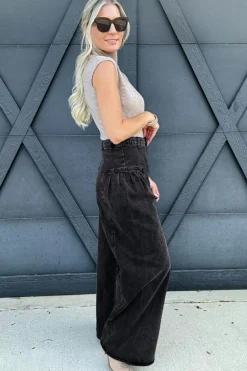 Outlet Dear-Lover Pleated Wide Leg Mineral Wash Denim Pants Dark Grey