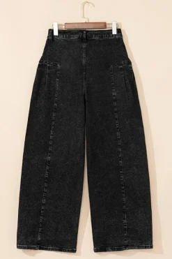 Outlet Dear-Lover Pleated Wide Leg Mineral Wash Denim Pants Dark Grey