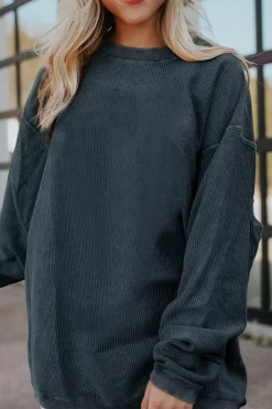 Online Dear-Lover Ribbed Corduroy Oversized Sweatshirt Dark Grey