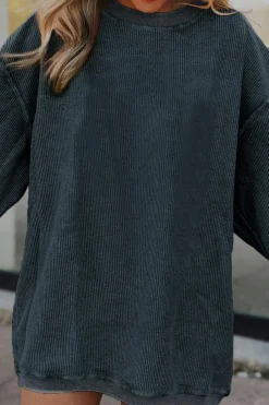 Online Dear-Lover Ribbed Corduroy Oversized Sweatshirt Dark Grey
