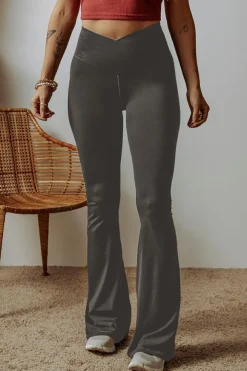 Discount Dear-Lover V Shape High Waist Flared Leggings Dark Grey