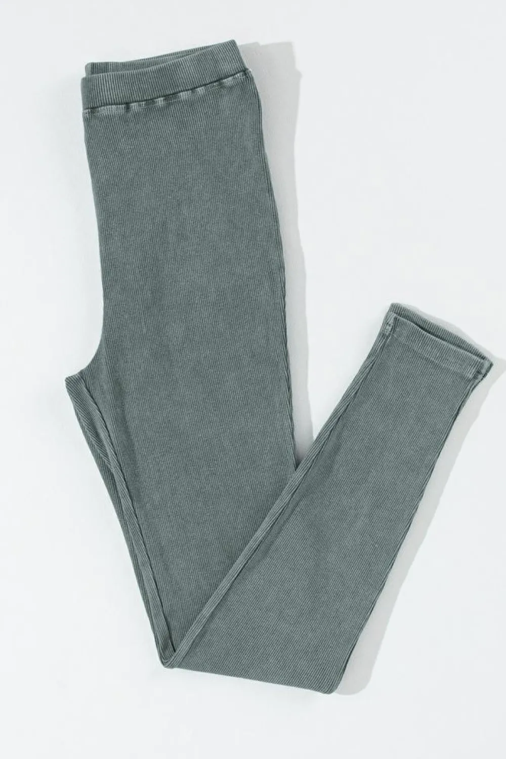 Discount Dear-Lover Vintage Wash Ribbed Leggings Dark Grey