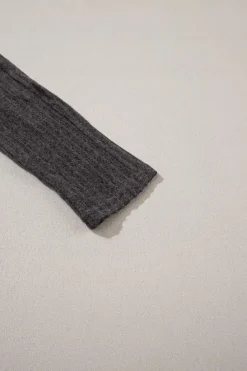 Fashion Dear-Lover Wide Waistband Ribbed Textured Knit Leggings Dark Grey