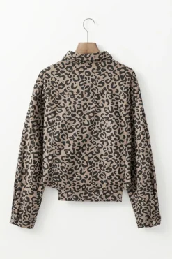Discount Dear-Lover Leopard Print Corduroy Irregular Hem Buttoned Jacket Dark Khaki