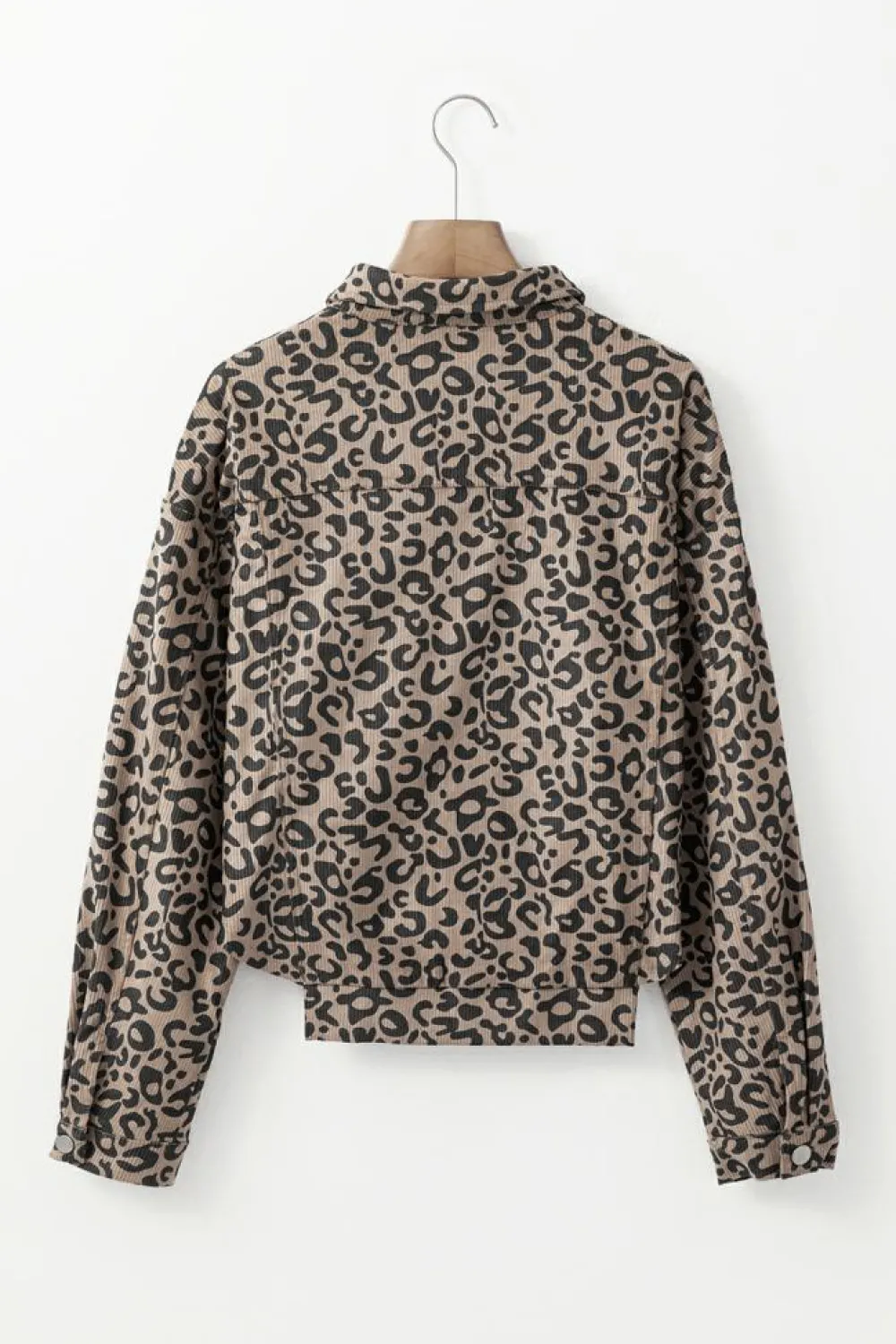 Discount Dear-Lover Leopard Print Corduroy Irregular Hem Buttoned Jacket Dark Khaki