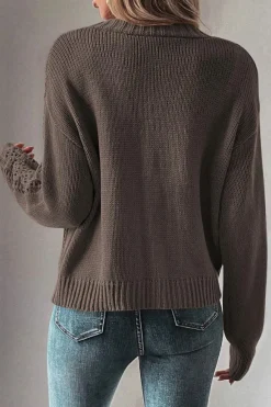 Discount Dear-Lover Open Knit Drop Shoulder Sweater Cardigan Dark Khaki