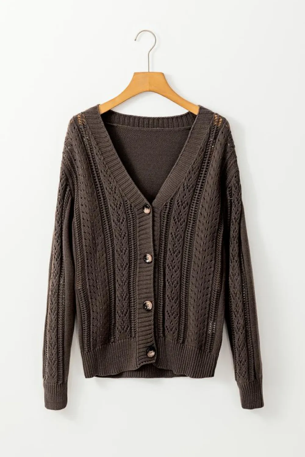 Discount Dear-Lover Open Knit Drop Shoulder Sweater Cardigan Dark Khaki