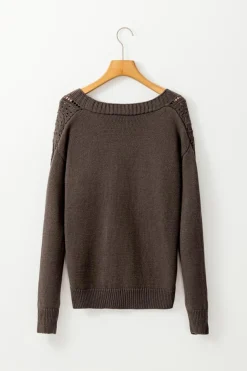 Discount Dear-Lover Open Knit Drop Shoulder Sweater Cardigan Dark Khaki