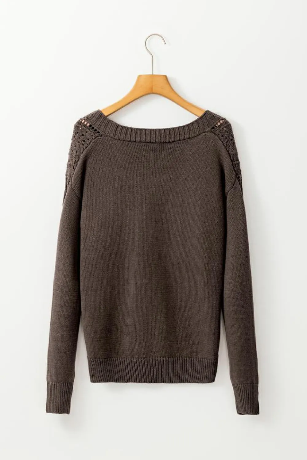 Discount Dear-Lover Open Knit Drop Shoulder Sweater Cardigan Dark Khaki