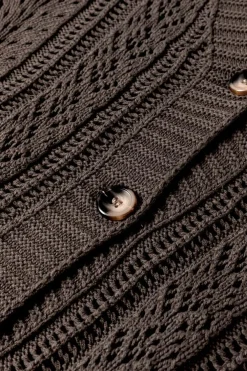 Discount Dear-Lover Open Knit Drop Shoulder Sweater Cardigan Dark Khaki