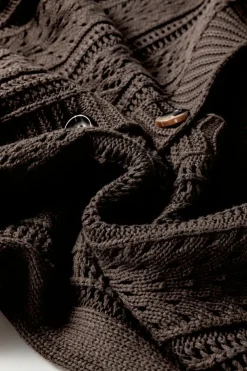Discount Dear-Lover Open Knit Drop Shoulder Sweater Cardigan Dark Khaki