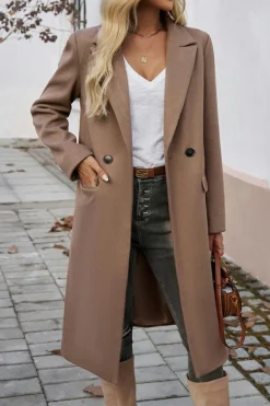 Clearance Dear-Lover Single Breasted Lapel Collar Flap Pocketed Overcoat Dark Khaki