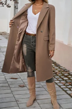 Clearance Dear-Lover Single Breasted Lapel Collar Flap Pocketed Overcoat Dark Khaki