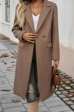 Clearance Dear-Lover Single Breasted Lapel Collar Flap Pocketed Overcoat Dark Khaki