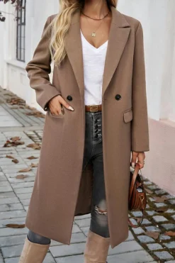 Clearance Dear-Lover Single Breasted Lapel Collar Flap Pocketed Overcoat Dark Khaki
