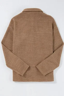 New Dear-Lover Solid Color Corduroy Buttoned Long Sleeve Shacket Dark Khaki