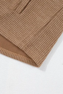New Dear-Lover Solid Color Corduroy Buttoned Long Sleeve Shacket Dark Khaki