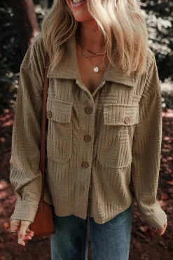 Best Dear-Lover Textured Chest Pocket Button-up Shacket Dark Khaki