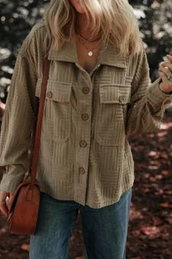 Best Dear-Lover Textured Chest Pocket Button-up Shacket Dark Khaki