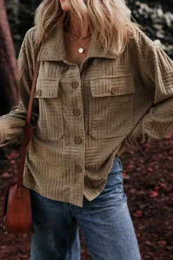 Best Dear-Lover Textured Chest Pocket Button-up Shacket Dark Khaki