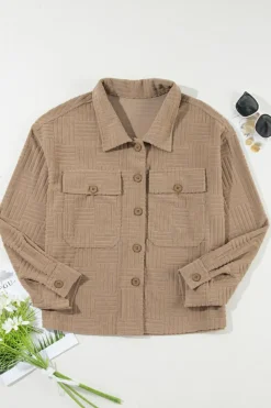 Best Dear-Lover Textured Chest Pocket Button-up Shacket Dark Khaki