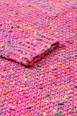 Fashion Dear-Lover Dark Pink Colorful Spots Knitted V Neck Casual Sweater Bright Pink