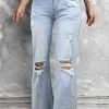 Sale Dear-Lover Vintage Light Wash Distressed Flare Jeans Beau Blue