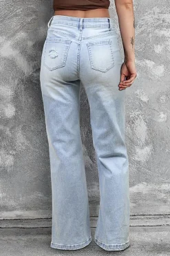 Sale Dear-Lover Vintage Light Wash Distressed Flare Jeans Beau Blue