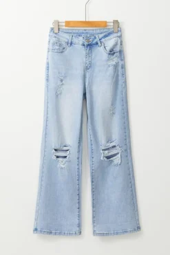 Sale Dear-Lover Vintage Light Wash Distressed Flare Jeans Beau Blue