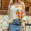 Sale Dear-Lover Oversized Colorblock V Neck Hooded Sweater Beige