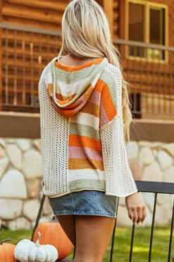 Sale Dear-Lover Oversized Colorblock V Neck Hooded Sweater Beige