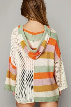 Sale Dear-Lover Oversized Colorblock V Neck Hooded Sweater Beige